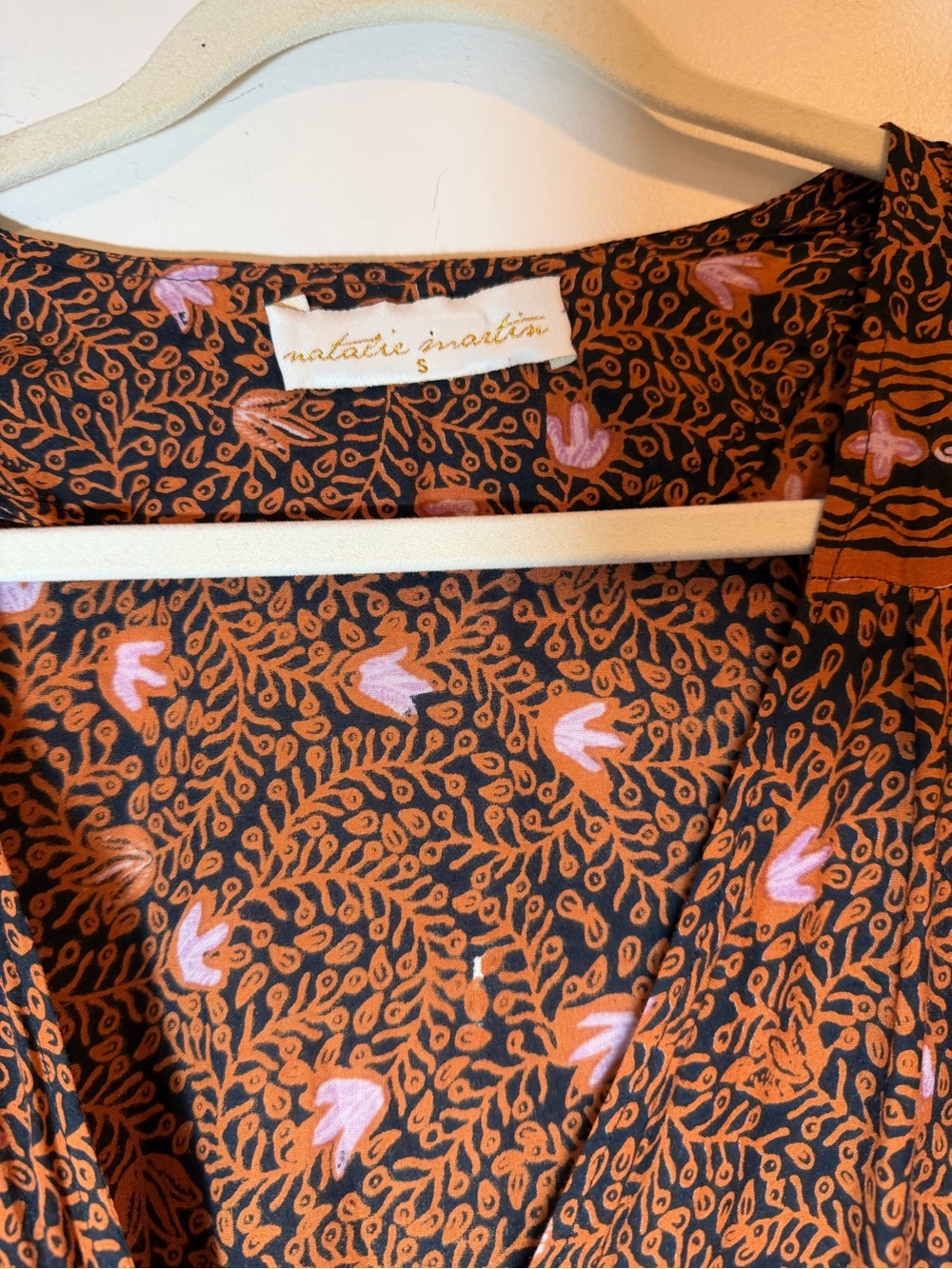 Natalie Martin Kate Handmade Rayon Floral Wrap Maxi Dress Boho Brown Pink Small - Picture 4 of 14
